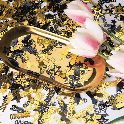 Gold and Black Graduation Confetti 2026, 1000 Pcs Congrats Grad Confetti Class of 2026 Party Table Centerpiece for 2026 Graduation Party Decorations
