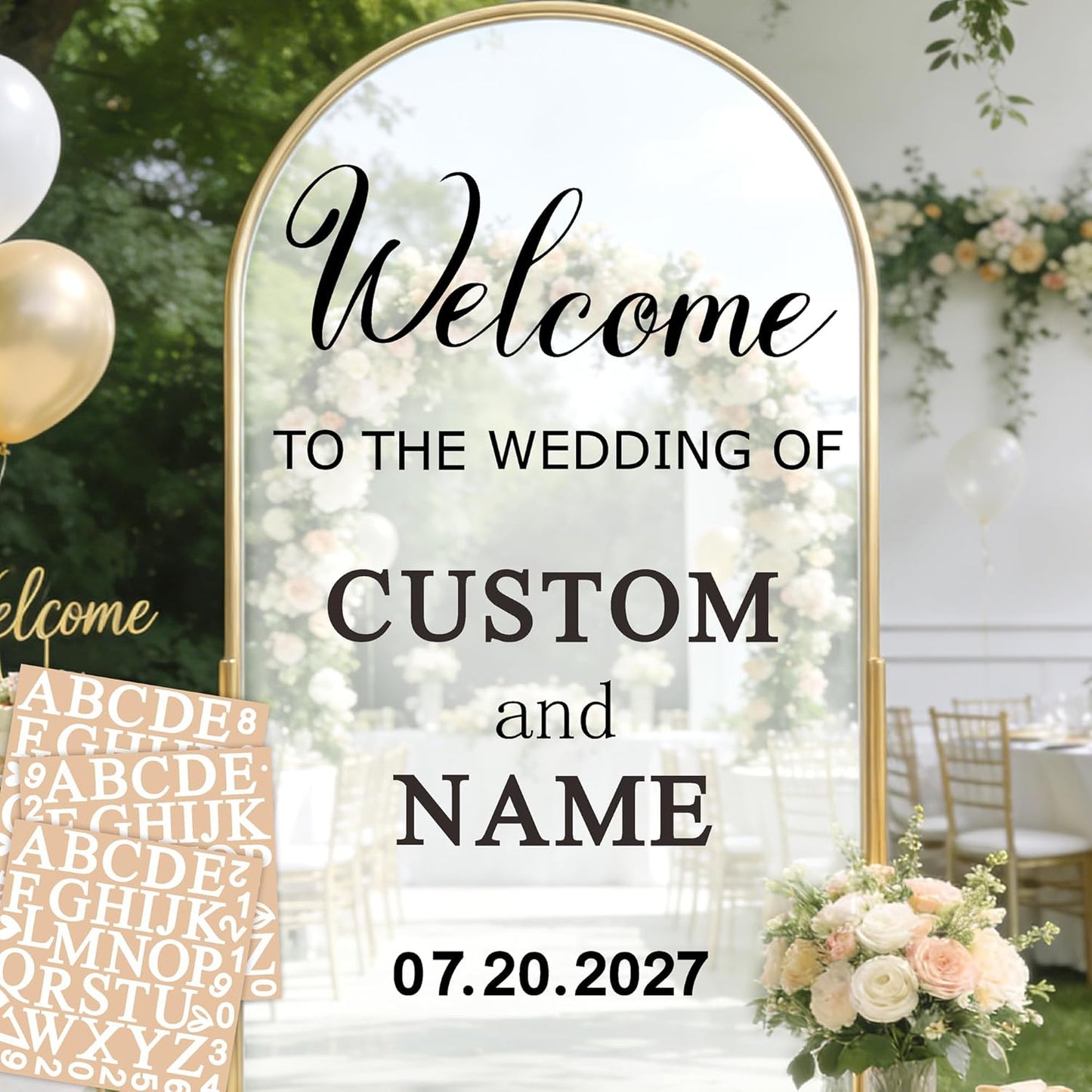 Custom Name Welcome to Our Wedding Signs Personalized Wedding Mirror Decals Selfie Mirror Decal for Wedding Entry Reception Display Golden Date Marriage DIY Vinyl Lettering Welcome Party Decoration