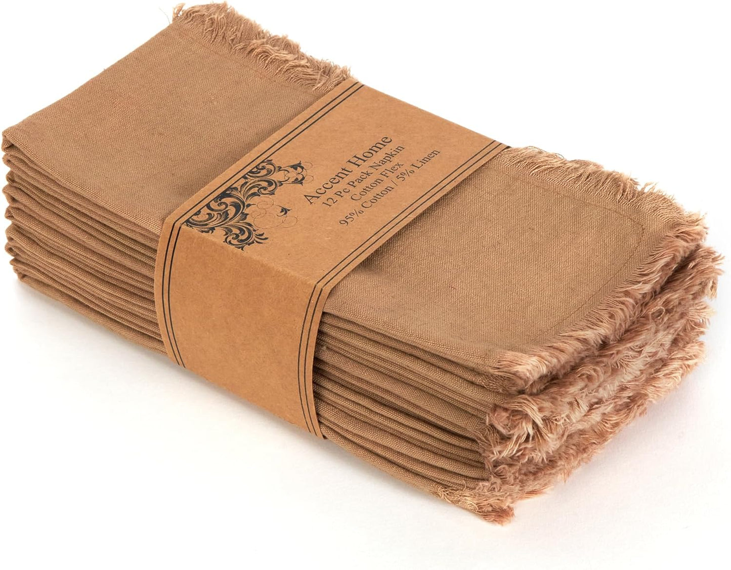 ACCENTHOME Natural Cotton Linen Napkin Set of 12 18x18 inch Dinner Napkins - Washable Soft Premium Hotel Quality Reusable Hemmed Edges Napkins Perfect Table Linens for Family Dinners, Weddings