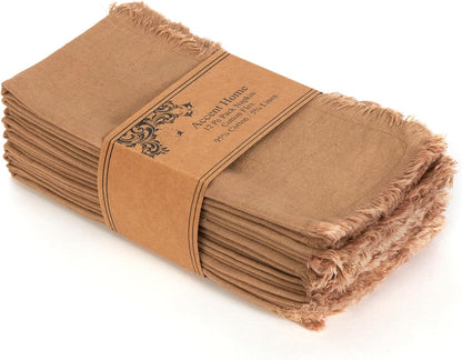 ACCENTHOME Natural Cotton Linen Napkin Set of 12 18x18 inch Dinner Napkins - Washable Soft Premium Hotel Quality Reusable Hemmed Edges Napkins Perfect Table Linens for Family Dinners, Weddings