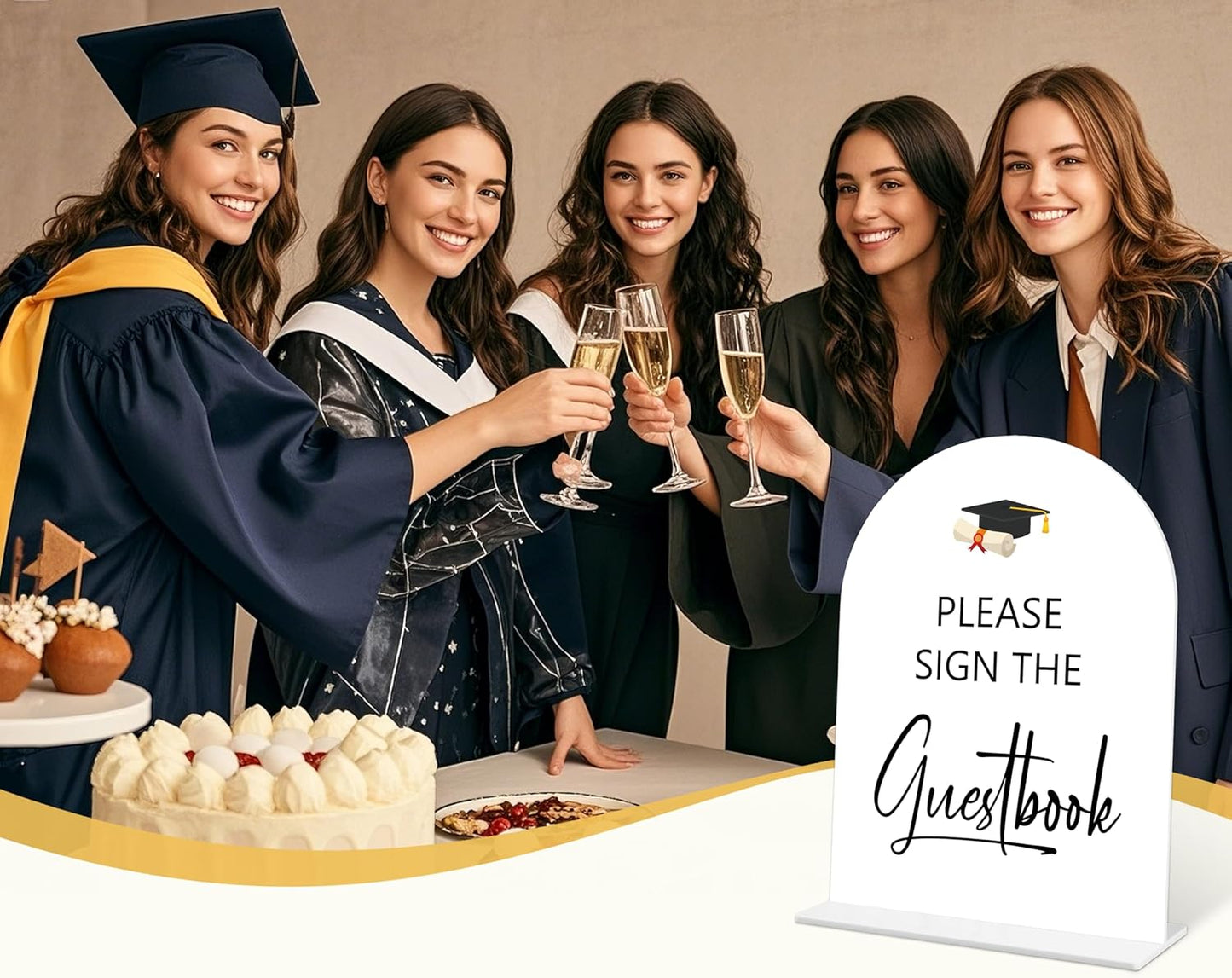 Graduation Guestbook Sign, 6 x 8 Inch White Arch Acrylic Grad Party Sign with Holder, Graduation Party Sign for Class of 2026, Grad Decor, High School College Party Supplies - DL02
