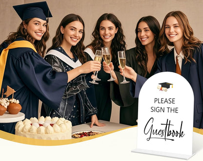 Graduation Guestbook Sign, 6 x 8 Inch White Arch Acrylic Grad Party Sign with Holder, Graduation Party Sign for Class of 2026, Grad Decor, High School College Party Supplies - DL02