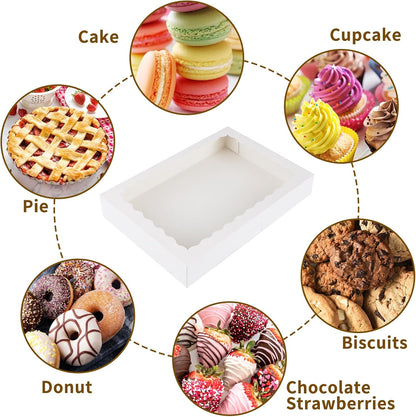 Moretoes 40pcs Large Bakery Boxes, 16x11x2.5 Inches Auto-Popup Cookie Boxes with Window for Donuts, Treats, Pastries, Pies, Muffins, Chocolate Covered Strawberries