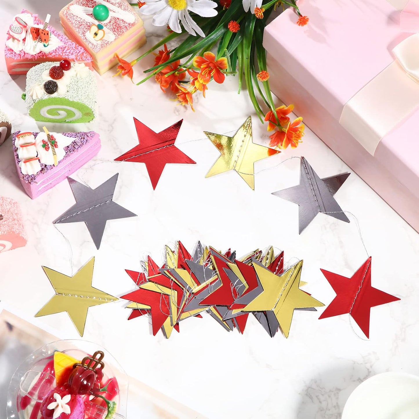 Patelai Glitter Star Garland Banner 2026 Graduation Decor 130 Feet Star Hanging Banner Twinkle Backdrop for Party Birthday Classroom Wedding Supplies(Gold)