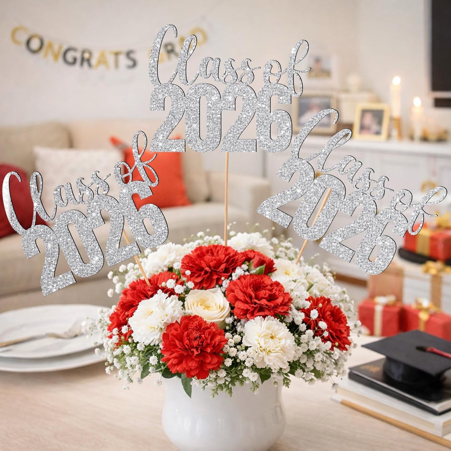 Class of 2026 Centerpieces Sticks for Graduation, 16 Pcs Graduation Decorations Cake Toppers, Graduation Theme Party Decorations Supply(BG)