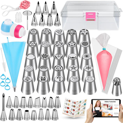 Kootek 48Pcs Russian Piping Tips Set, Piping Bags and Tips Set with 12 Russian Tips, 2 Icing Tips, 30+1 Pastry Bags, 3 Couplers for Cake Decorating, Cupcake, Cookie, Baking