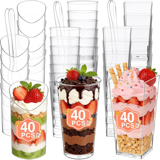 Eupako 3 oz Plastic Dessert Shooter Cups with Spoons - 100 Pack Mini Clear Slanted Appetizer Cup, Small Dessert Cup for Jello Shots, Parfait, Puddings, Mousse