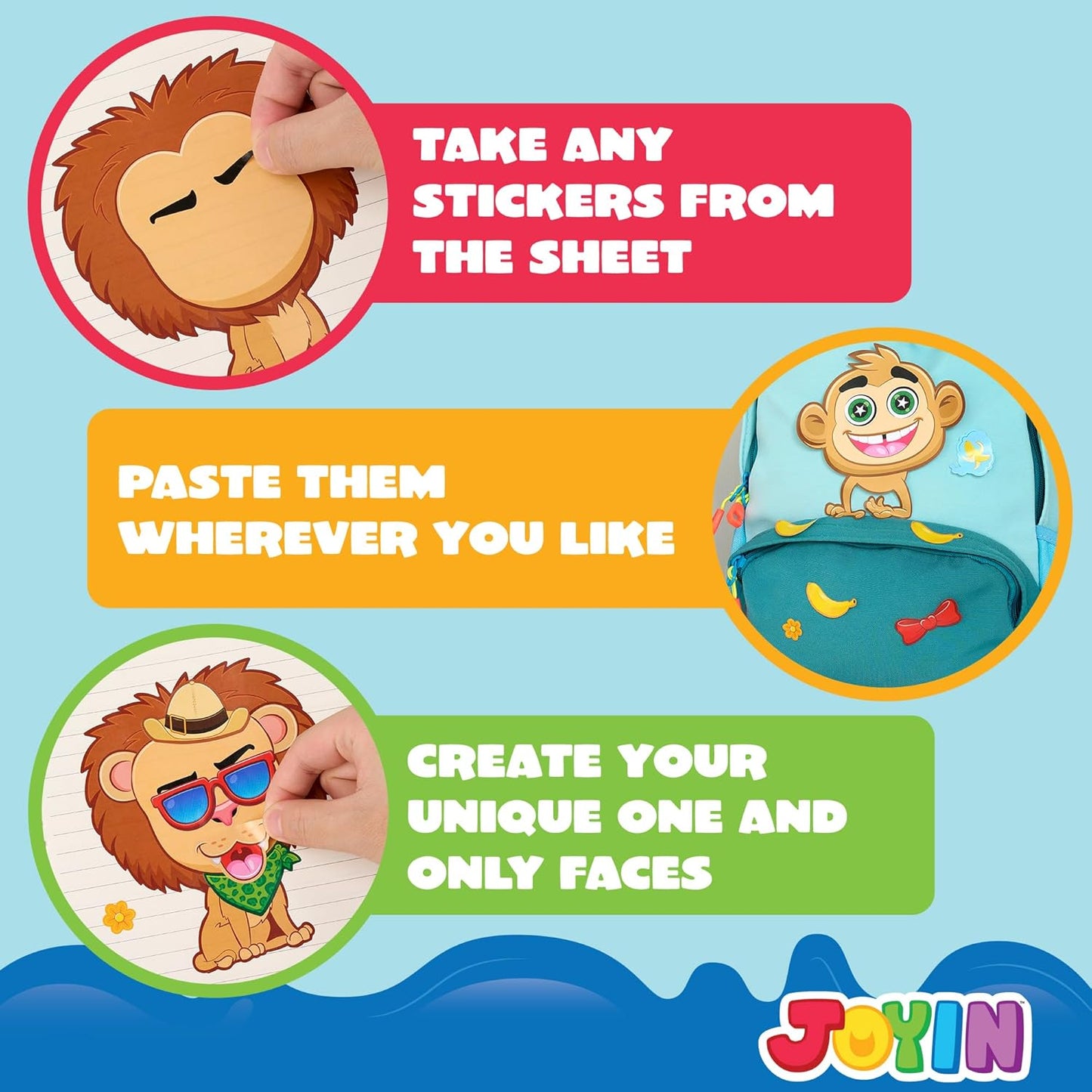 JOYIN 24 Sheets 9"x6" Make a face Stickers for Kids, Make Your Own Stickers with Unicorn, Dinosaur, Sea and Safari Animals, Party Favors Kids Crafts, Goodie Bags Stuffers Classroom Activities