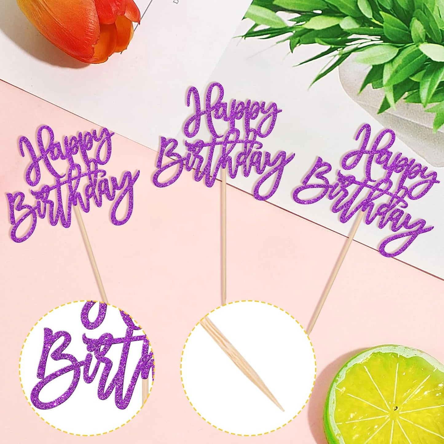 24 PCS Happy Birthday Cupcake Toppers Glitter Picks for Celebrating Anniversary Theme Party Cake Decorations Supplies Gold