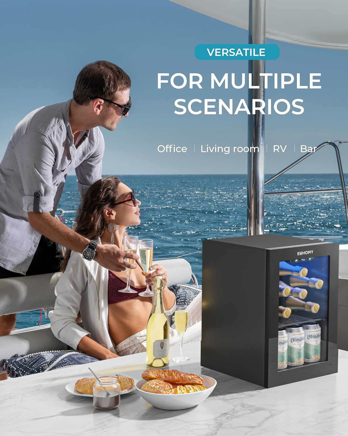 EUHOMY 4.5 Cu.ft Beverage Refrigerator and Cooler, 145 Can Mini fridge with Glass Door for Soda Beer Wine, Small Drink Dispenser with Digital Adjustable Thermostat for Home Office Bar