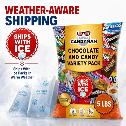CANDYMAN (5 LB) Chocolate Candy Variety Pack — Individually Wrapped Bulk Candy Mix, Fun & Mini Size Treats for, Pinata Fillers for Kids, Party Favors, Father's Day, Ship with Ice
