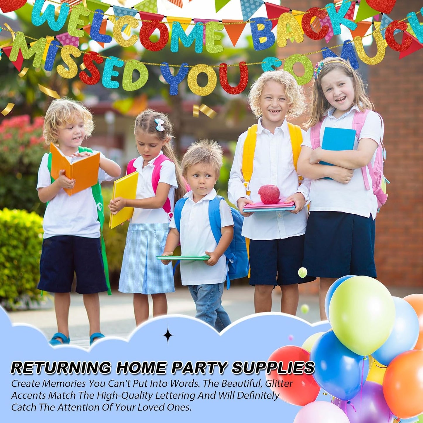 Fulmoon Pre Strung Welcome Back We Missed You So Much Banner, NO DIY, Glitter Welcome Home Celebration Decorations Family Gathering, Back to School, Military Homecoming Decoration(Dark Blue)