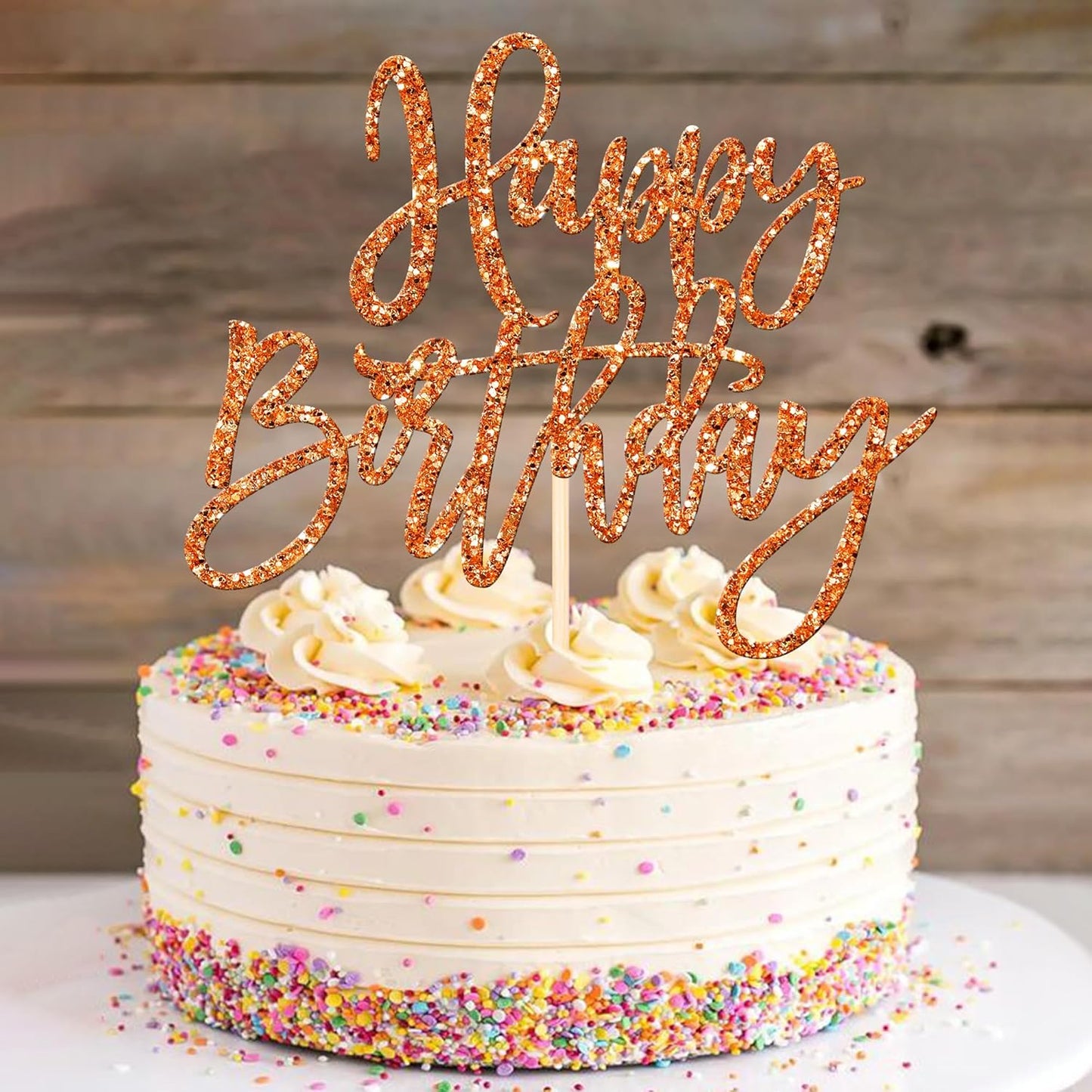 ZHUOWEISM 1 PCS Gold Happy Birthday & Anniversary Cake Topper