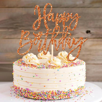 ZHUOWEISM 1 PCS Gold Happy Birthday & Anniversary Cake Topper