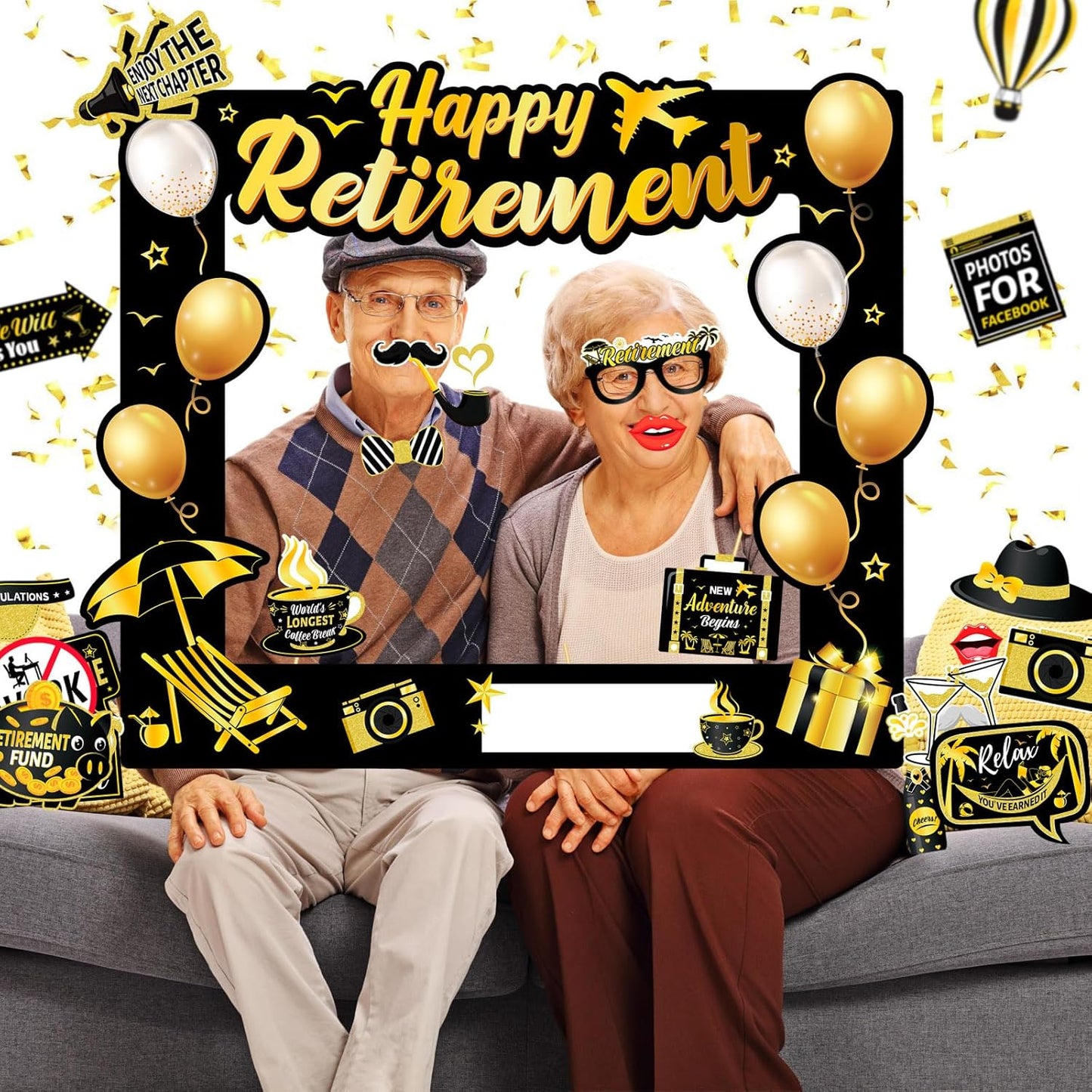 HOWAF Retirement Party Photo Booth Props Kit - 26pcs Selfie Props & 1 Frame, Fun Retire Party Favors