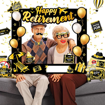 HOWAF Retirement Party Photo Booth Props Kit - 26pcs Selfie Props & 1 Frame, Fun Retire Party Favors