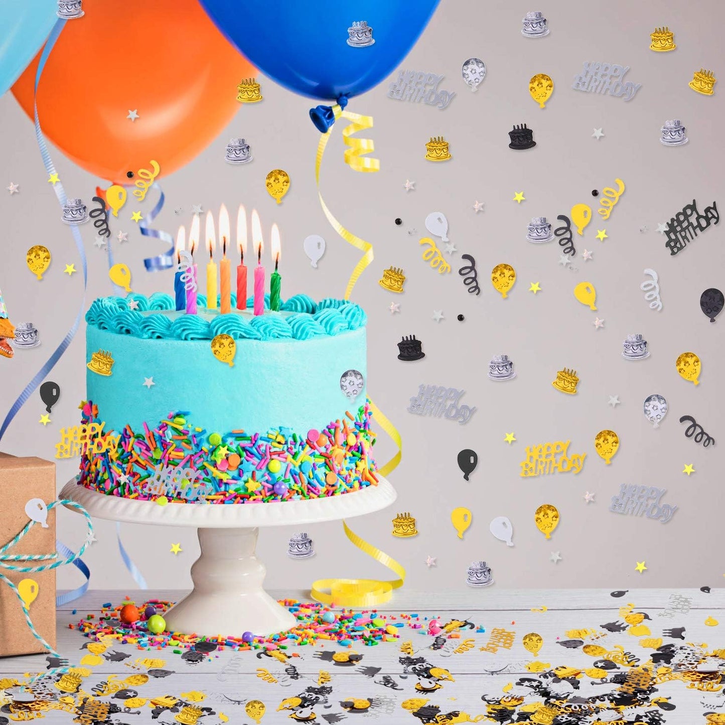 WILLBOND 3000 Pieces Happy Birthday Confetti Birthday Party Cake Confetti Metallic Foil Balloon Glitter Table Scatter Decorations for Carnival Baby Shower DIY Arts and Crafting