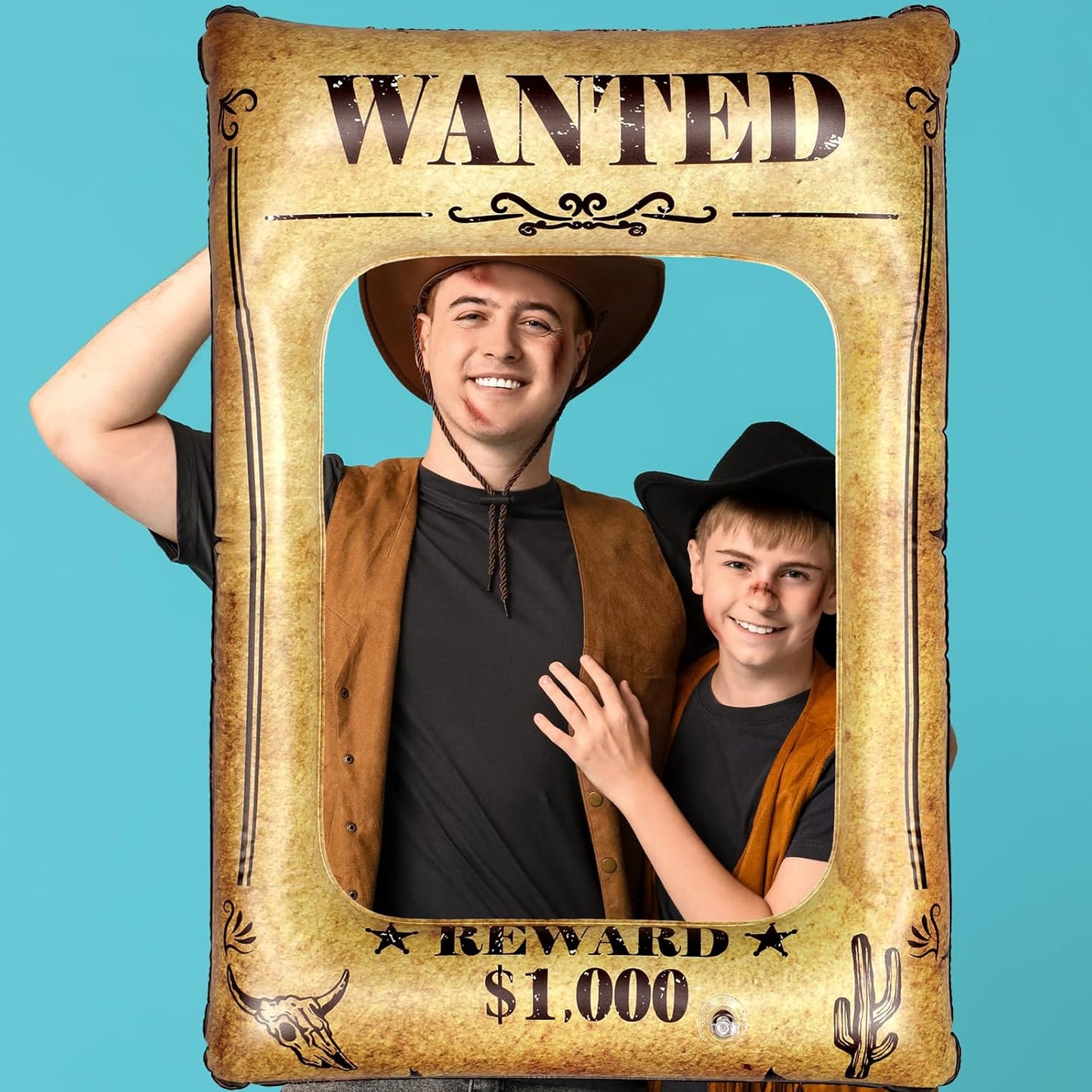 VioraWhite Western Wanted Party Decorations Western Wanted Photo Frame 27 Inches Fun Inflatable Photo Frame 3D Wild West Selfie Backdrop for Cowboy Theme Events Cowboy Birthday Party