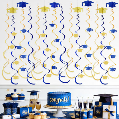 36 Pcs Blue Hanging Swirl Decorations Ombre Royal Blue White Felt Swirl Streamer Spiral Ceiling Garland for Birthday Wedding Baby Shower Graduation Under The Sea Nautical Ahoy Achor Party Supplies