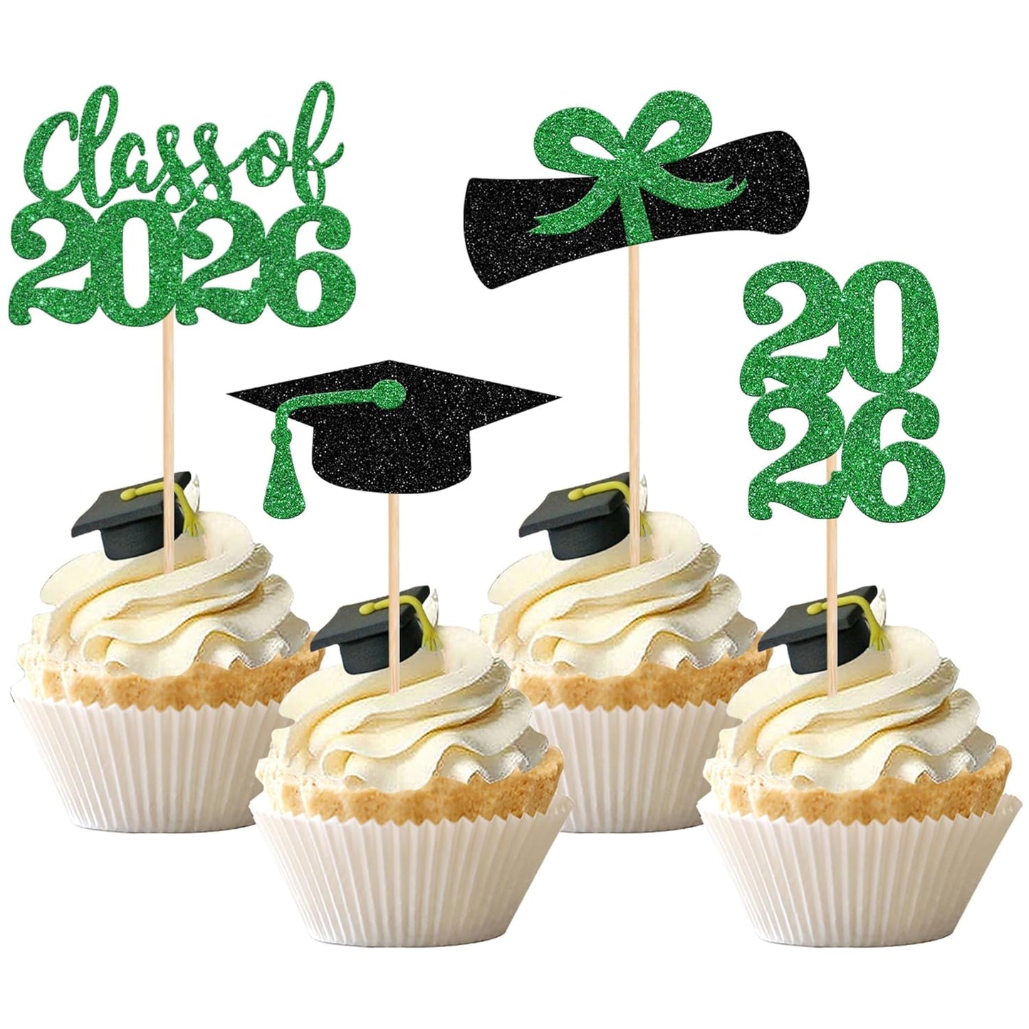 36 PCS 2026 Graduation Theme Cupcake Toppers Glitter Class of 2026 Grad Cap Diploma Cupcake Picks 2026 Graduation Theme Party Cake Decorations Supplies Deep Blue