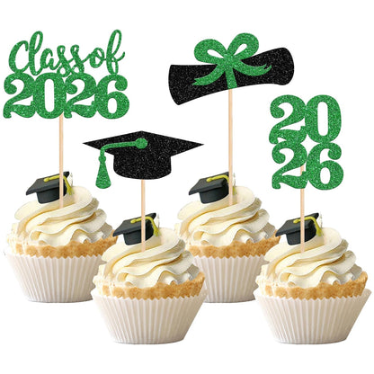 36 PCS 2026 Graduation Theme Cupcake Toppers Glitter Class of 2026 Grad Cap Diploma Cupcake Picks 2026 Graduation Theme Party Cake Decorations Supplies Deep Blue