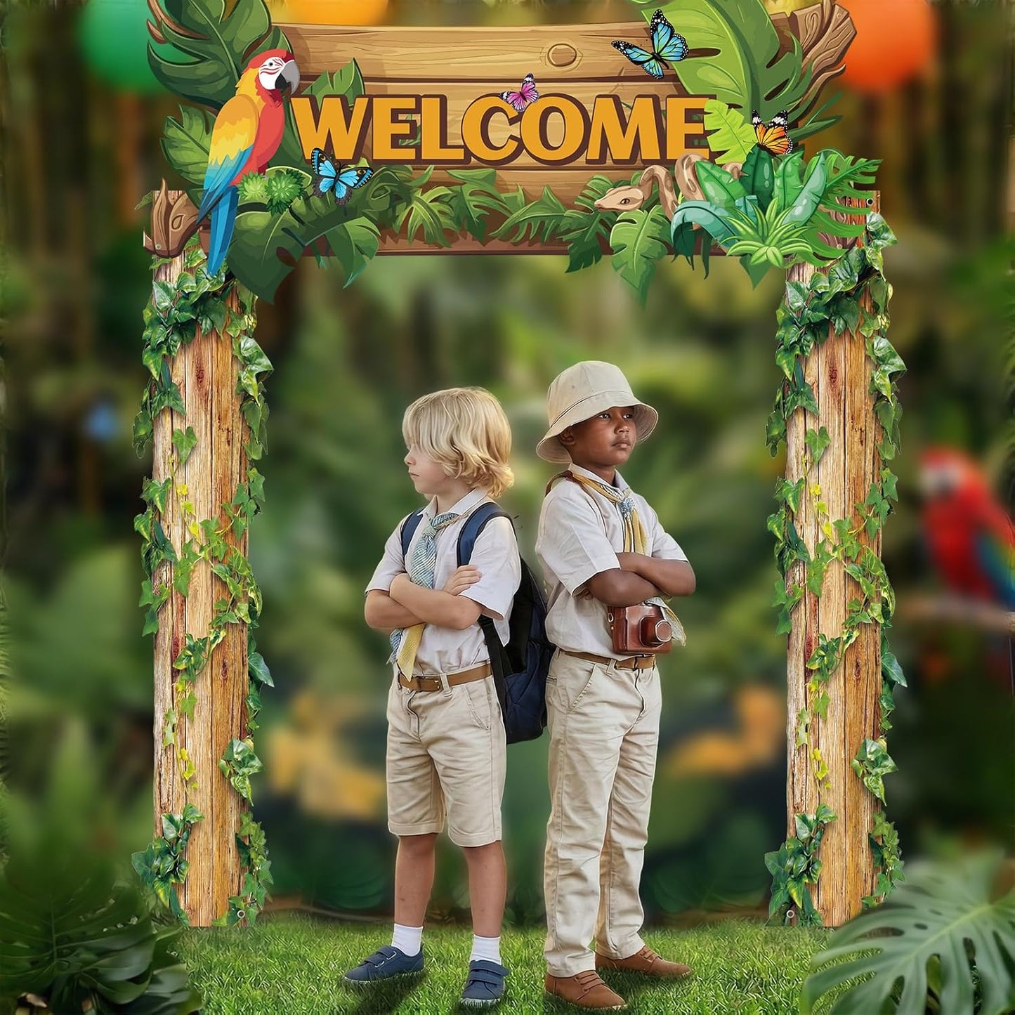 Peryiter 3 Pcs Camping Themed Party Decorations Banner Welcome Porch Sign with 1 Double Sided Tape for Summer Camp Birthday Hawaii Baby Shower Themed Party Activity Decor door (Forest Style)