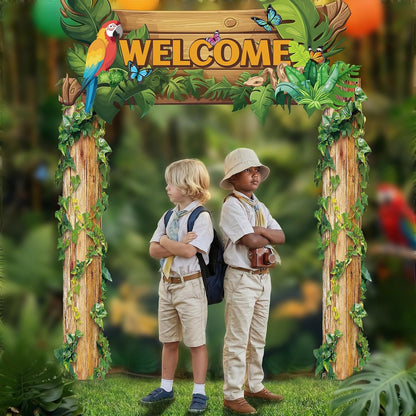 Peryiter 3 Pcs Camping Themed Party Decorations Banner Welcome Porch Sign with 1 Double Sided Tape for Summer Camp Birthday Hawaii Baby Shower Themed Party Activity Decor door (Forest Style)