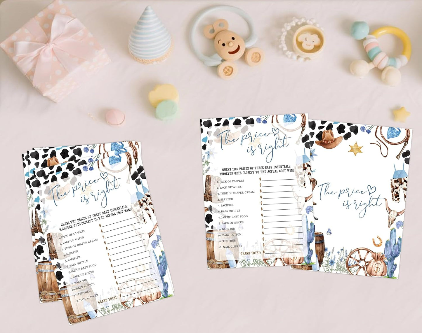 Cowboy Baby Shower Bingo Game, Pack of 30 Game Cards, Wild West Rodeo Shower Game, Gender Reveal Party Decorations, Gender Neutral - KR59