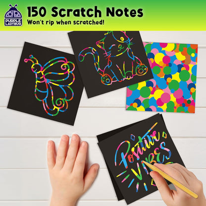 PURPLE LADYBUG Scratch Art for Kids - 150 Rainbow Scratch Art Mini Notes Arts and Craft Supplies, Crafts for Kids Ages 4-12, Mothers Day Note Cards, Kid Summer Activities for Camping & Summer Crafts