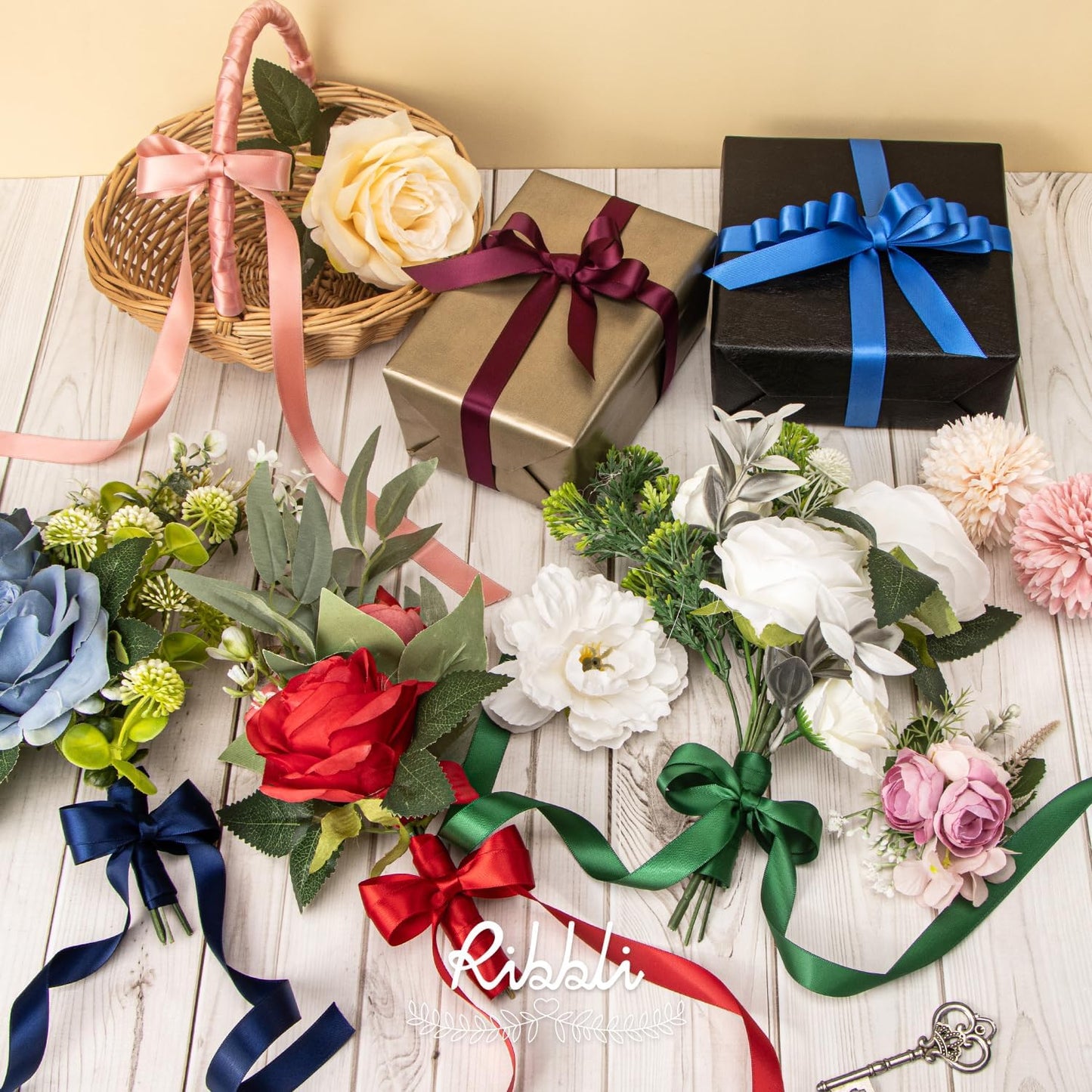 Ribbli Double Faced White Satin Ribbon,3/8” x Continuous 25 Yards,Fabric Ribbon use for Bows Bouquet,Gift Wrapping,Floral Arrangement