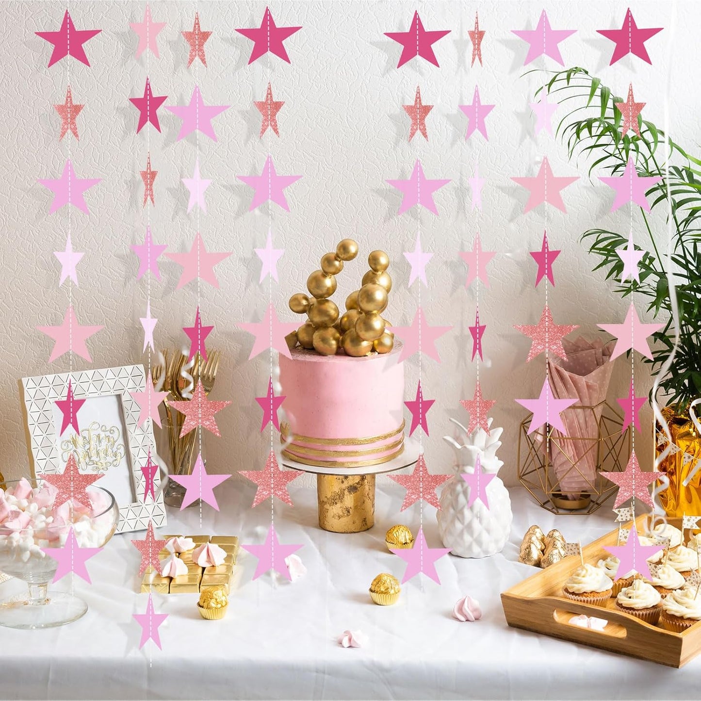 Patelai Glitter Star Garland Banner 2026 Graduation Decor 130 Feet Star Hanging Banner Twinkle Backdrop for Party Birthday Classroom Wedding Supplies(Gold)