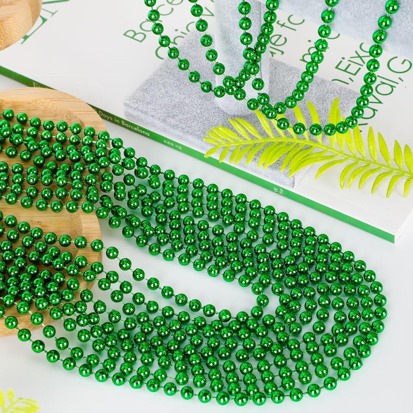 EOBOH 144PCS Mardi Gras Beads, Metallic 12 Kinds Bead Necklace Party Supplies, 33" Mardi Gras Necklace Costume Stuff, Festival Parade Throw Accessories for Wedding Birthday Celebrations Decorations