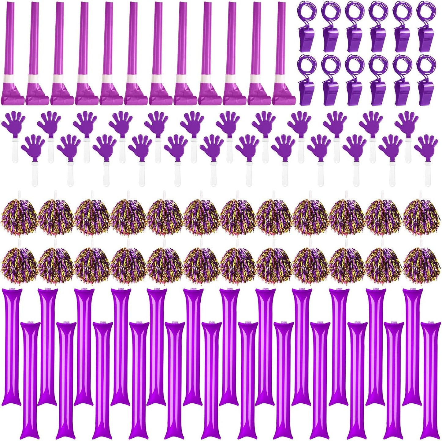 Yunsailing 96 Pcs Homecoming Noisemakers Team Spirit Accessories for Game Day Include Hand Clappers Cheerleading Pom Pom Thunder Stick Cheer Party Blower Plastic Whistle for Sport Fans(Gold)