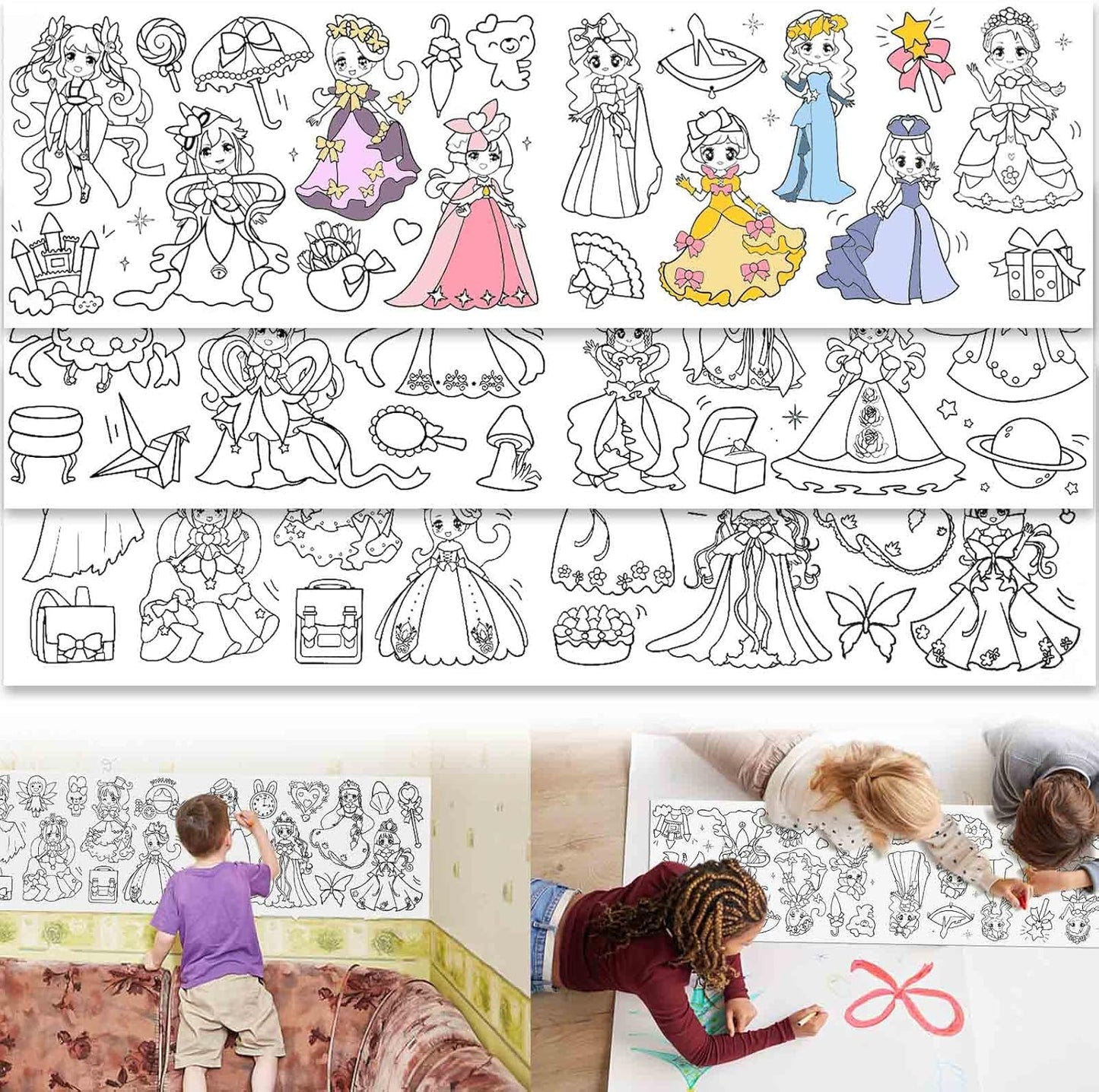 2PCS Children's Drawing Roll, Coloring Paper Roll for Kids Gift, 120 * 11.8 Inches DIY Painting Drawing Paper Roll, Sticky Drawing Paper Roll, Early Educational Toys for Kids (Animal World)