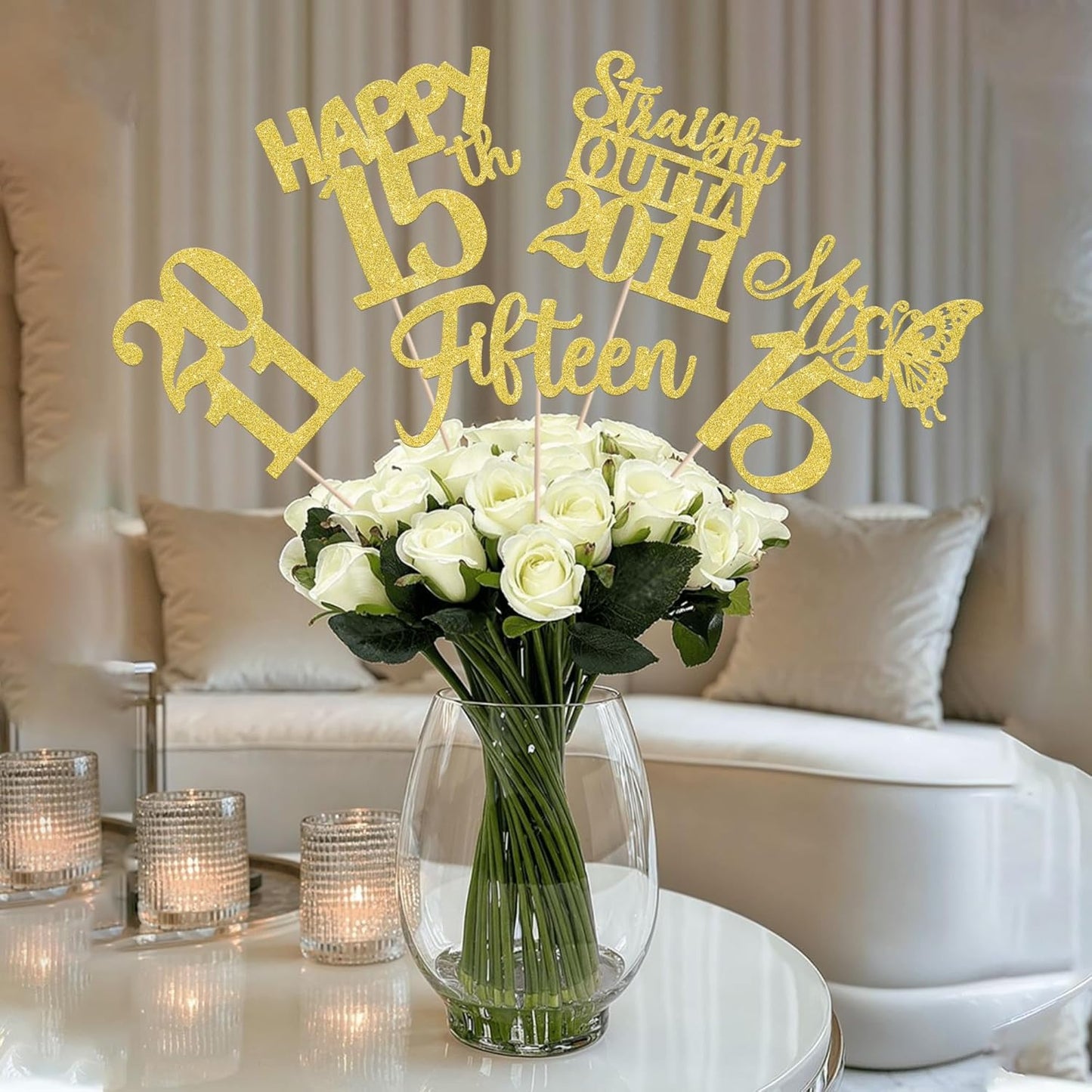 15 PCS 50th Birthday Centerpiece Sticks Fifty Happy 50th Straight Outta 1976 Table Flower Centerpieces Sticks Cheers to 50 Floral Decorations for 50th Birthday Party Centerpieces Supplies Black