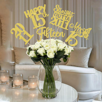 15 PCS 50th Birthday Centerpiece Sticks Fifty Happy 50th Straight Outta 1976 Table Flower Centerpieces Sticks Cheers to 50 Floral Decorations for 50th Birthday Party Centerpieces Supplies Black