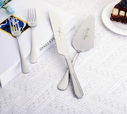 4 Pieces Wedding Cake Knife and Server Set, Stainless Steel Mr and Mrs Cake Cutter and Forks for Wedding, Birthday, Bridal Shower Gifts for Couples (Rose Gold)