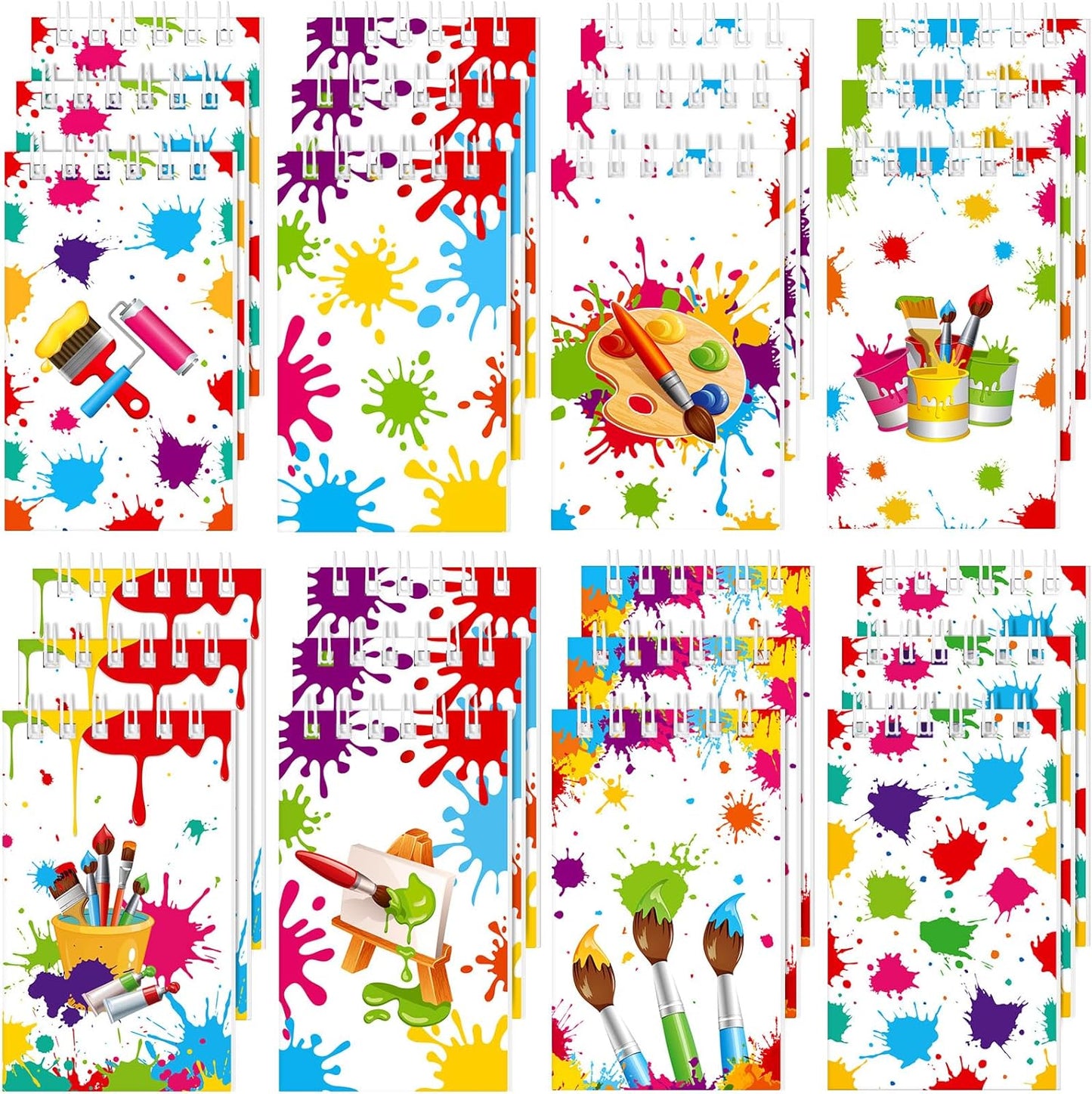 Faccito 24 Pieces Art Painting Party Mini Notebooks Art Party Favors Paint Splatter Spiral Notepads Paintbrush Splatter Small Pocket Notepads for Birthday Classroom Rewards Supplies