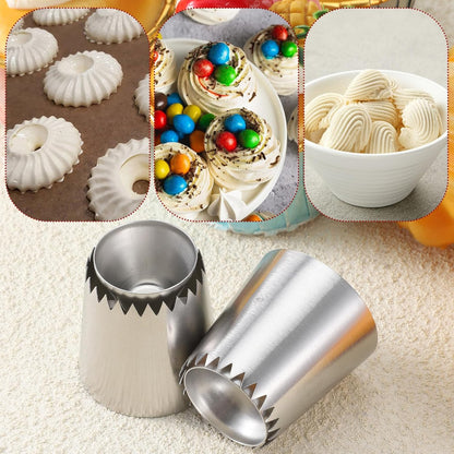 2 PCS Extra Large Piping Tips Stainless Steel Big Grass Piping Tip Cake Decorating Tips for Cupcakes, Cake, Cookie and Decorating