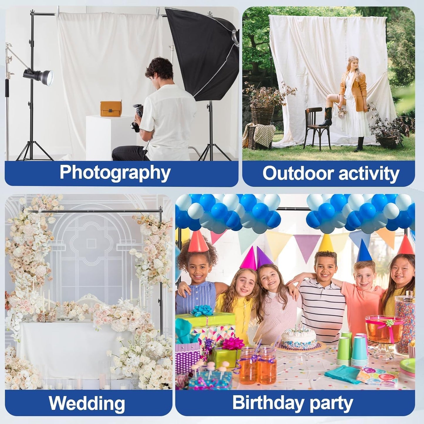 12 x 10ft Photo Video Studio Heavy Duty Backdrop Stand, Adjustable Photography Background Support Systemt Kit with Shock-Proof Spring, Carrying Bag, 6 Clamps