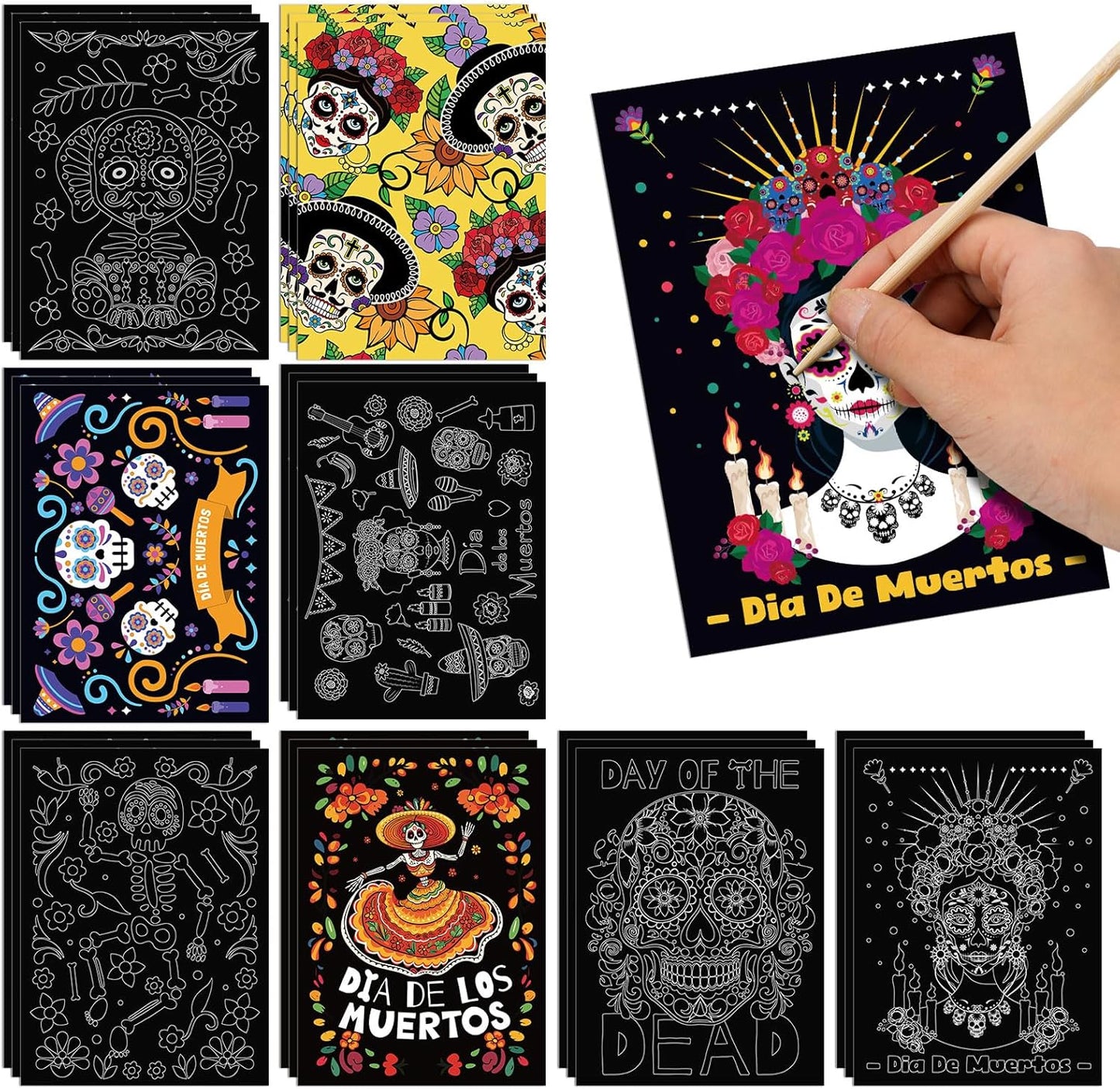 Marspark 24 Pcs Summer Crafts for Kids Bulk Color Your Own Summer Scratch Posters DIY Magic Scratch Paper Black Off Art Paper Gifts Kit Doodle Art for Home Holiday School Party Activities
