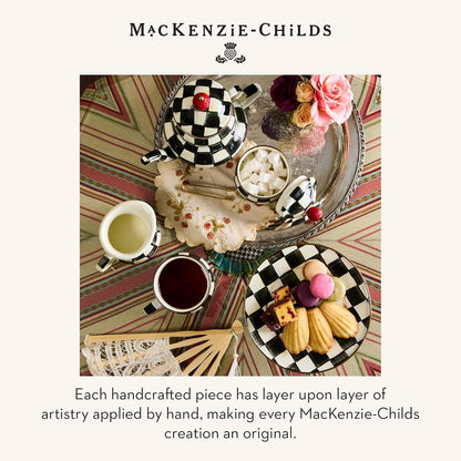 MACKENZIE-CHILDS Enamel Pedestal Platter, Round Cake Stand, Large, Black-and-White Courtly Check