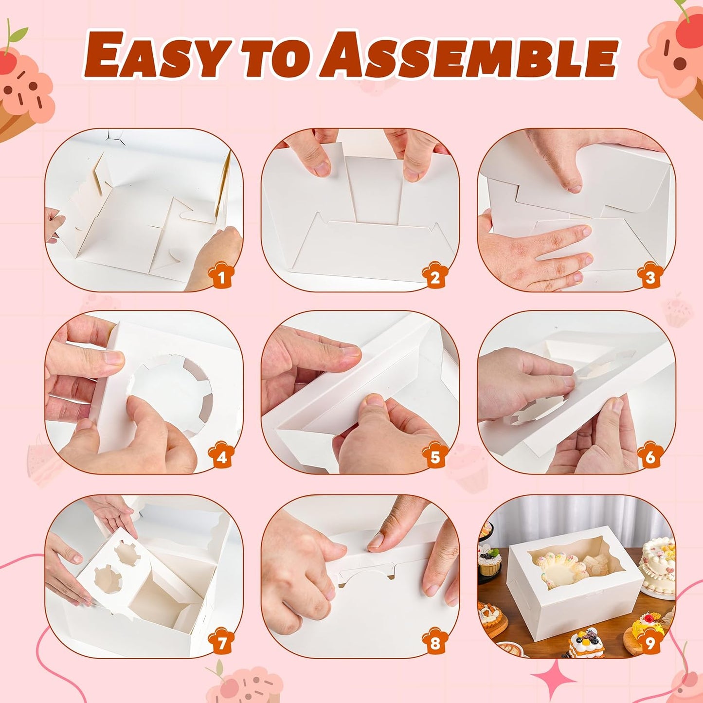NPLUX 4 Packs 1+5 Bento Cake and Cupcake Box Bento Box with Clear Window Fit 5 Cupcakes and 1 Mini Cake for Packaging Gift Baked Goods
