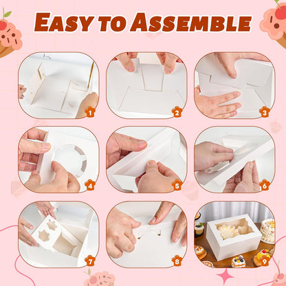 NPLUX 4 Packs 1+5 Bento Cake and Cupcake Box Bento Box with Clear Window Fit 5 Cupcakes and 1 Mini Cake for Packaging Gift Baked Goods