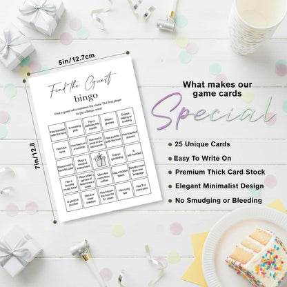 Find The Guest Bingo Cards – 25 Unique Cards, Icebreaker Party Games for Adults, Rustic Blush Pink Mingle Activity for Birthday Parties, Family Reunions, Office Events & Friendsgiving