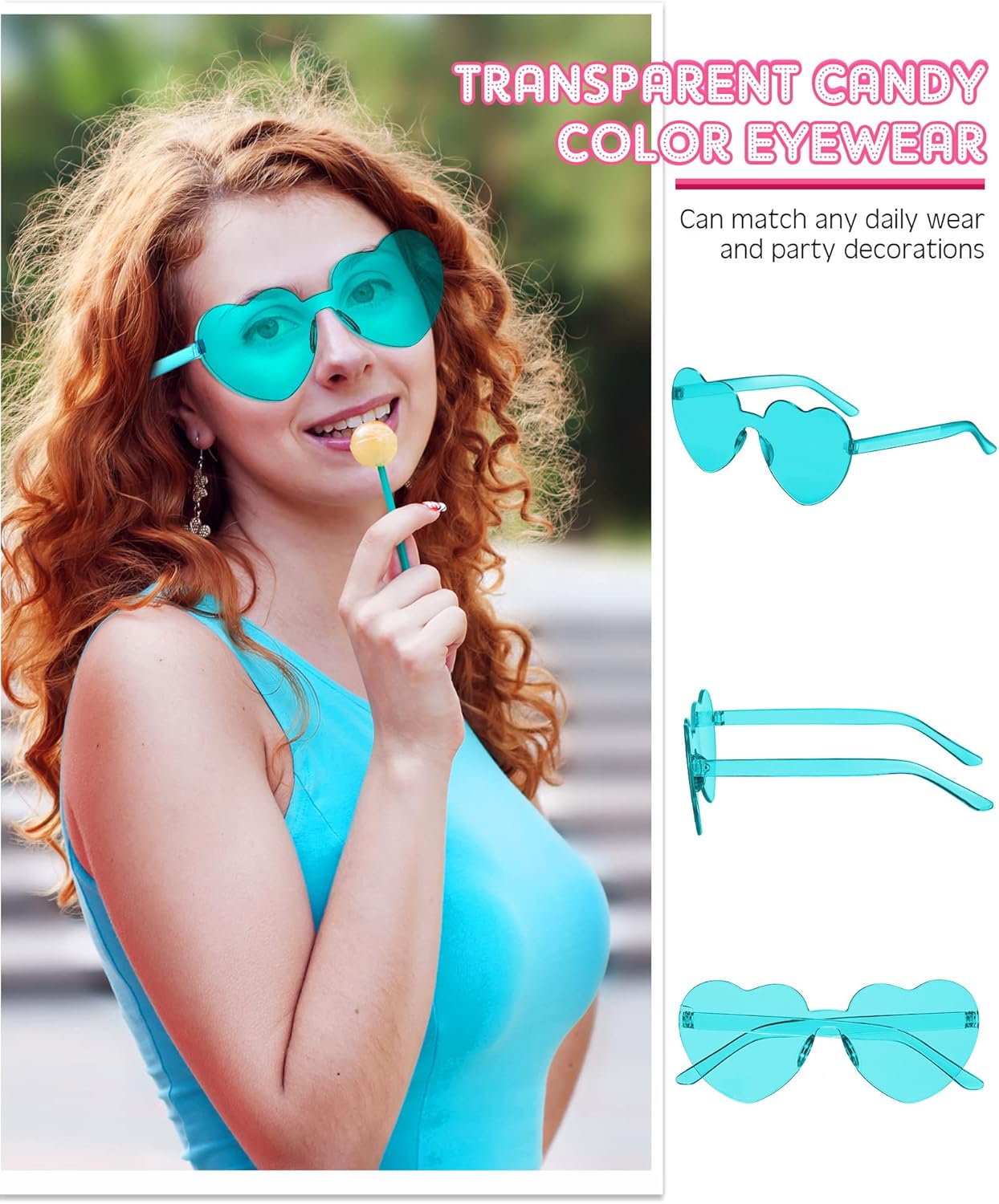 Frienda 8 Pairs Heart Shaped Sunglasses for Women Rimless Heart Glasses Candy Color Sunglasses for Party Favor