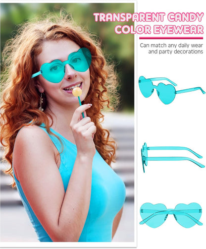Frienda 8 Pairs Heart Shaped Sunglasses for Women Rimless Heart Glasses Candy Color Sunglasses for Party Favor