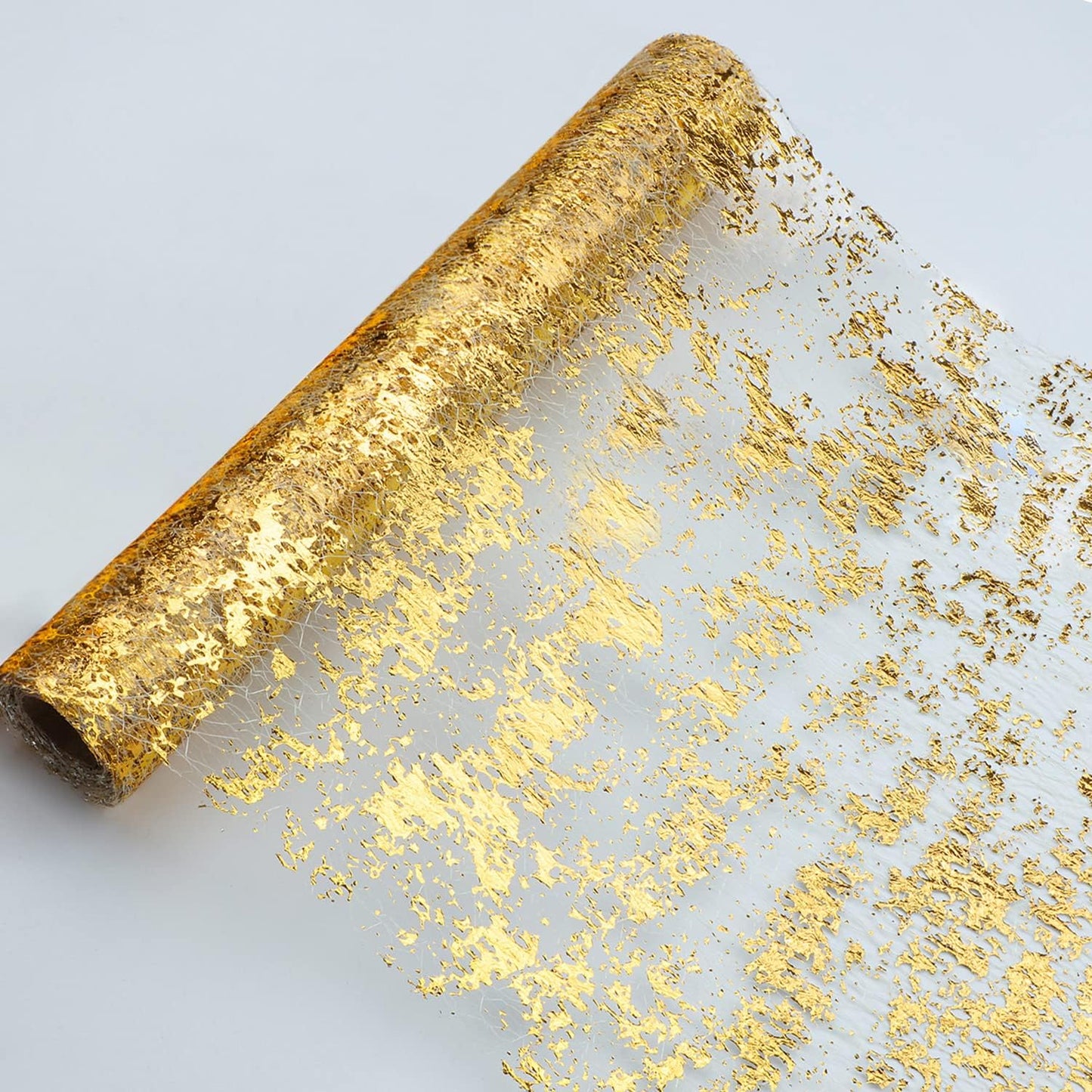 Snowkingdom 2 Pieces Gold Table Runner, Sequin Glitter Foil Metallic Thin Mesh Runner Roll 11"x108", Gold Table Decorations for Event Party, Wedding, Birthday Party, Christmas
