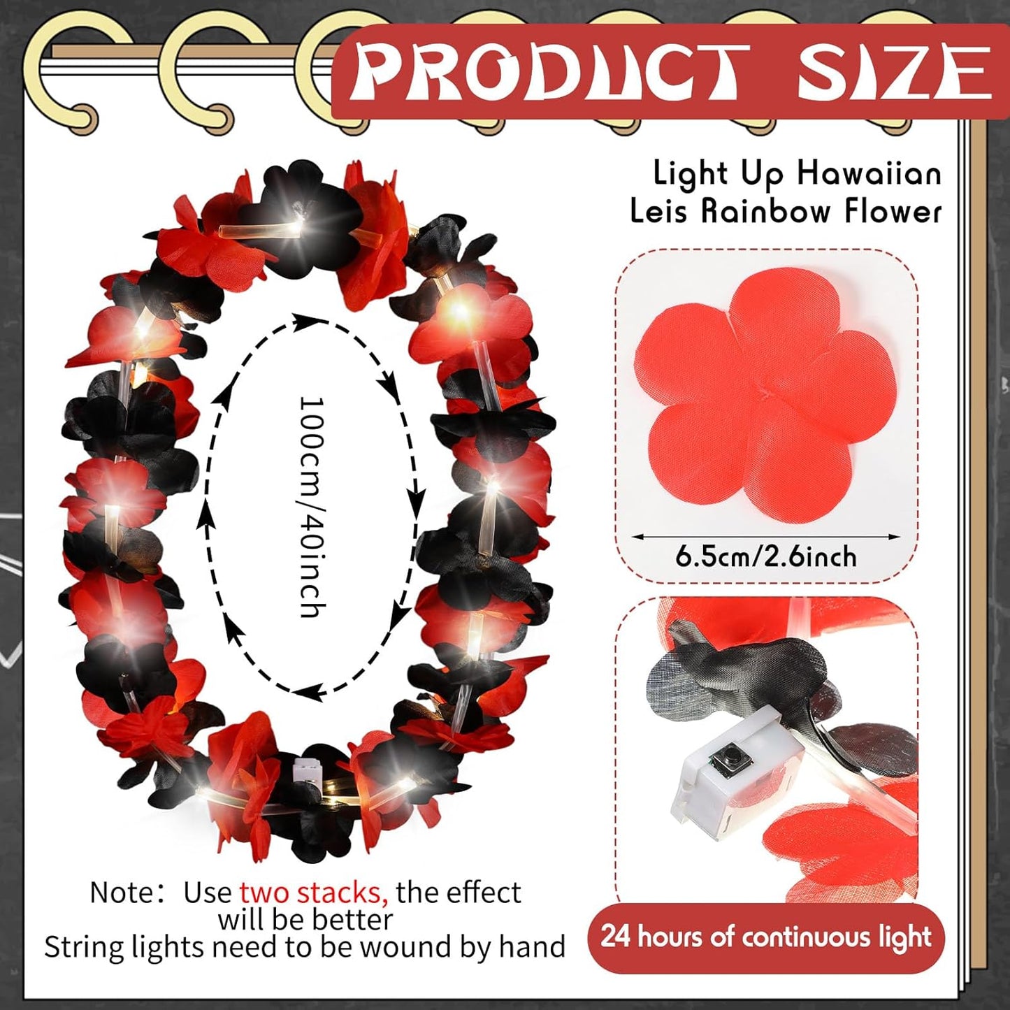 Sherr 24 Pcs LED Leis Light Up Purple and Gold Hawaiian Flower Necklaces, Graduation 2026 Party Supplies, Class of 2026 Leis for Beach Wedding Luau Glow Party Favors