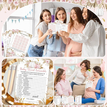 Yinder 145 Pcs Baby Shower Games Activities Cards with 20 Pencils Includes Baby Bingo Description and Wishes Guess Who Price is Right Word Scramble Game(Here Comes the Son)